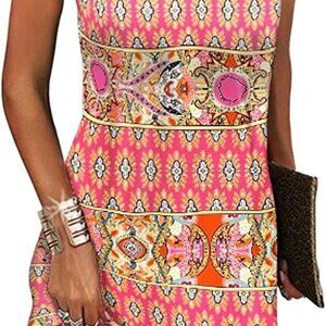 Women Summer Dress Floral Halter Neck A-line Pockets Beach Casual Lightweight